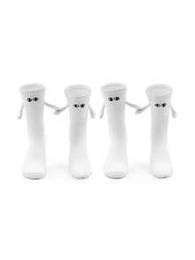 1/2/4/5/10 Pairs Magnetic Couple Socks, Cute Stick-Together Automatically Holding Hands Mid-Calf Socks, Spring/Autumn - Black and White - View 11