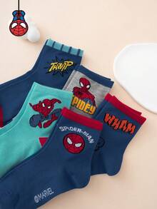 5 Pairs Marvel Spiderman Letter Graphic Cartoon Crew Socks, Breathable Sports Socks, All Season, European/US Sizes, Comfortable, Durable, Vibrant Colors, Suitable For Everyday Wear, Premium Fabric, Non-Sweaty - Multicolor - View 4