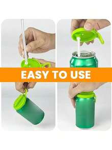 4pcs Reusable Soft Drink Can Lids With Straws, Fit 2.13 Inch Diameter Cans, Silicone Straws, Suitable For Standard Canned Beverages, Beer, Juice, Soda, Easy To Use, Spill-Proof, Party Supplies, Gifts For Friends, Birthday, Valentine's Day - Multicolor - View 9