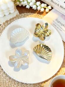 4个装女士2.36英寸金色仿珍珠白贝壳花朵发夹，高品质优雅简约百搭渐变发饰，适合日常、休闲、派对、工作、度假、洗脸、化妆、返校等场合。女士发爪优雅爪夹休闲发夹夏季海滩度假必备 - 彩色 - 查看 5