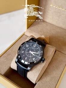 Burberry Utilitarian GMT Subdial Black Leather Band Men's Watch - Black - View 9