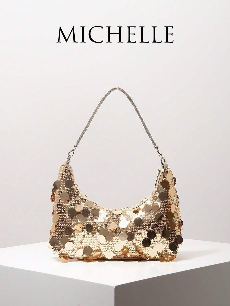 Túi đeo vai, Túi đính sequin, Túi dự tiệc cưới, Túi váy dạ hội, Phụ kiện váy dạ hội, Túi xách nữ, Đồ dùng cưới, Túi xách nữ thanh lịch, Quà tặng nữ, Ngày lễ tình nhân (Mẫu ngẫu nhiên) - Vàng - Xem 1