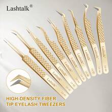 1pc Lashtalk Precision Fiber Tip Tweezers, Suitable For Eyelash Extension, Diamond Texture Non-Slip High-Grade Stainless Steel Material, From Nagaraku Cosmetics - Gold - View 2