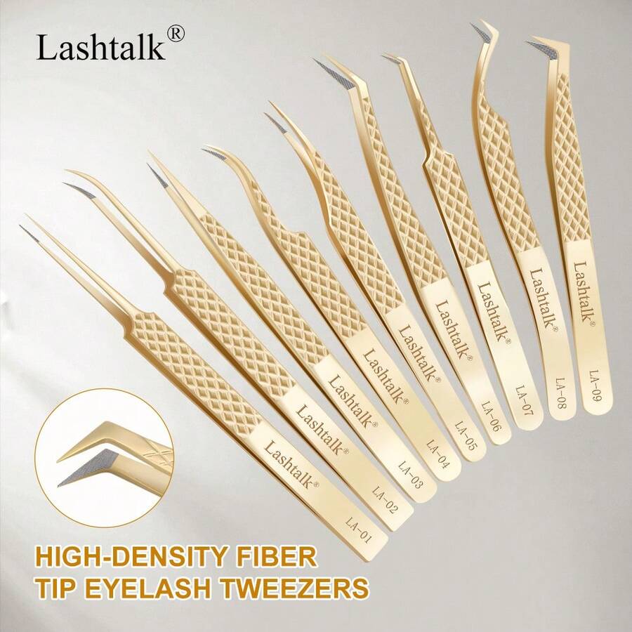 1pc Lashtalk Precision Fiber Tip Tweezers, Suitable For Eyelash Extension, Diamond Texture Non-Slip High-Grade Stainless Steel Material, From Nagaraku Cosmetics