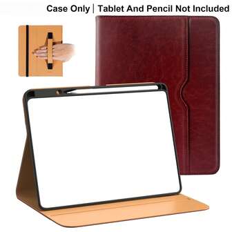 Skyddsfodral i äkta läder för 10,2-tums iPad Pro 9:e/8:e/7:e generationen, Air 3/Pro 10.5, med pennfack, bärbar ficka, robust skyddande stativ, automatisk väcknings-/vilolägesfunktion och flervinklad synvinkel