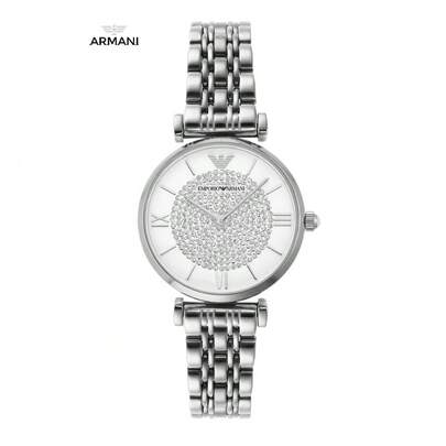 Armani AR1925 男士腕表 - 全不锈钢银色表带，圆形表盘配水晶时标 | 适合商务和晚宴的现代奢华腕表