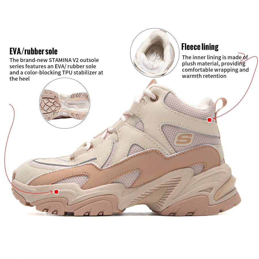 Skechers STAMINA系列女士复古高帮休闲鞋，保暖内衬运动鞋，户外日常穿着，建议选购小一码，168021-LTPK - 淺粉紅色 - 查看 1