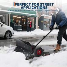 29 Inch Heavy-Duty Steel Push Snow Shovel With Wheels, Wide Adjustable Blade & 5 Height Settings, Ergonomic Snow Plow For Easy Driveway & Sidewalk Clearing - 29W X 14H - View 4