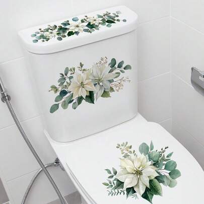 1件套水彩花卉马桶贴纸，自粘防水浴室马桶贴花，家居装饰马桶贴纸