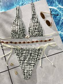 Bộ bikini nữ, trang phục đi biển kẻ caro đen trắng cổ điển/trang phục thường ngày/phong cách Y2K/trang phục gợi cảm/phong cách phương Tây/phong cách Bohemian/tiệc cocktail/phong cách cổ điển/ôm sát/tiệc khiêu vũ/vui nhộn/thanh lịch/phong cách quý tộc/thời trang đường phố/trang phục nghỉ lễ mùa xuân & hè - Nhiều màu - Xem 5