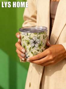 1个350毫升优雅花卉图案保温杯，保温杯，咖啡杯，旅行杯，真空保温瓶，平底杯，茶杯，水瓶，节日礼物，生日礼物，毕业礼物，返校礼物，情人节礼物，母亲节礼物及其他节日礼物 - 彩色 - 查看 9