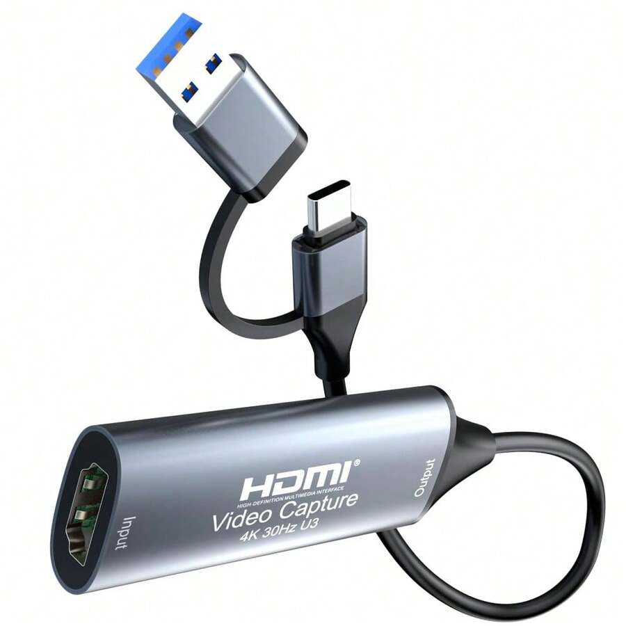 USB 3.0 & Type-C Universal Video Capture Card, Suitable For Game Live Streaming And TV Recording - Grey - View 1