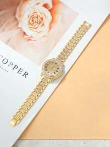 4件套女士时尚休闲石英表，罗马数字表盘，水钻点缀，圆形指针，包含珠宝配件和8字形手链，适合作为母亲节、教师节、感恩节、毕业典礼、生日礼物 - 彩色 - 查看 6