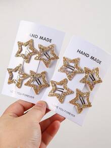 Bộ 20 kẹp tóc hình ngôi sao và ngôi sao năm cánh lấp lánh màu vàng kim, kiểu dáng công chúa đơn giản dễ thương, dùng hàng ngày và làm quà tặng cho bé gái. - Vàng - Xem 3