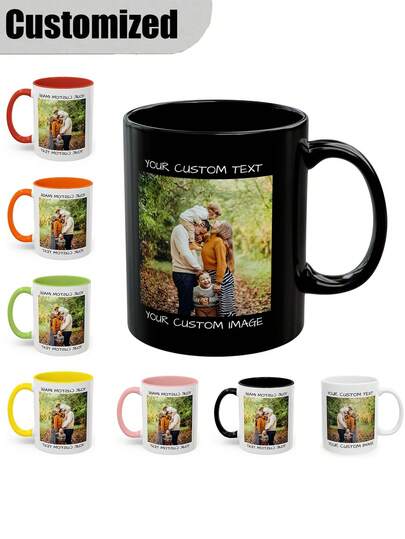 Taza de café personalizada, taza de cerámica personalizable de 11 onzas - Foto/Texto/Logo personalizable, exterior negro elegante, regalo ideal para cumpleaños, boda, eventos corporativos - Taza de cerámica duradera, apta para bebidas calientes, taza de café personalizada, regalos de eventos, vajilla de moda