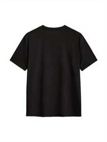 T-shirt casual da uomo a maniche corte - T-shirt estiva traspirante con girocollo e stampa "gatto su dinosauro", lavabile in lavatrice, vestibilità regolare per un look casual, ideale per il tempo libero estivo. - nero - Visualizzare 2