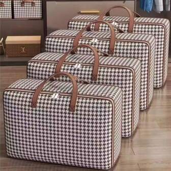 Storage Bag, Moving Bag, Houndstooth Clothing Storage And Organizing Bag, Bedroom Folding Moisture-Proof Cotton Quilt Storage Storage Bag