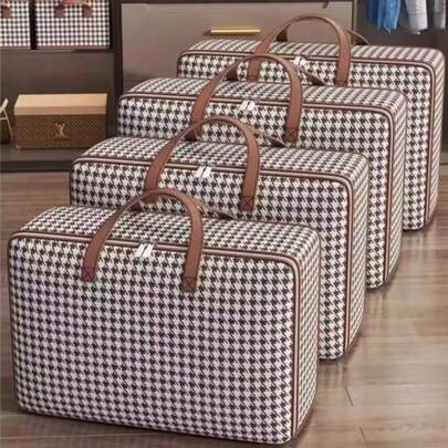 图案收纳袋，搬家袋，千鸟格布艺整理袋，可折叠防潮被子收纳袋，适用于卧室