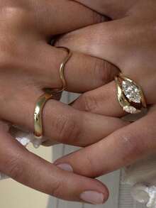 925纯银镀金弧形单钻立方氧化锆订婚戒指（女士） - Marquise Shaped Zircon Ring - 查看 8