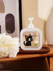 1pc Cute Black Cat And Floral Pattern Soap Dispenser Bottle - Reusable Press-Type Dispenser Bottle, Suitable For Dish Soap, Hand Soap, Lotion, Etc., Compact For Kitchen And Bathroom, Ideal Gift For Cat Lovers And Spring Decor - Made Of Plastic Material, Fun Design, Convenient Press-Type Use - Multicolor - View 7