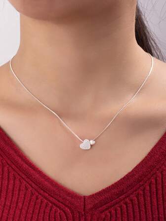 1pc Elegant, Fashionable, Heart-Shaped Pendant Necklace, Versatile, Simple, Korean Style