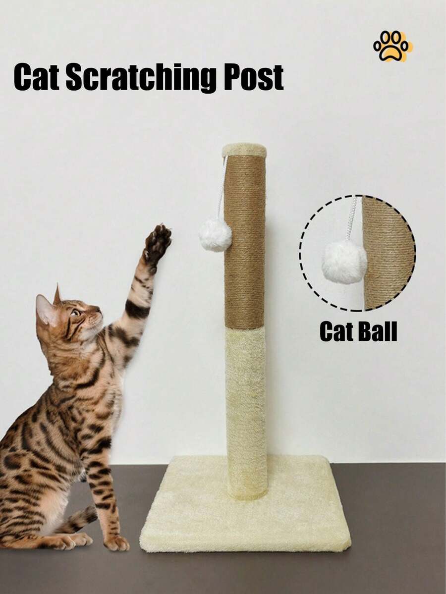 1 Peça Arranhador de Gato com Brinquedo de Bola Pendurado, Base Antiderrapante e Resistente, Material de Sisal Durável, 3 Opções de Cor (Marrom/Branco/Cinza), Adequado para Gatos e Filhotes Domésticos - Mobiliário Essencial para Donos de Gatos, Satisfaz as Necessidades Naturais de Arranhar dos Gatos e Protege Sofás, Carpetes e Móveis em Casa.