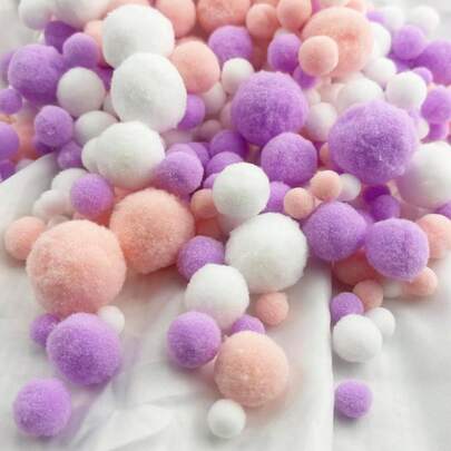 500个薰衣草色毛绒球，手工制作，适合DIY工艺品和装饰