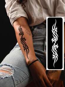 海娜纹身模板 海娜手绘镂空纹身模板 极简图腾几何图案 海娜贴纸 适用于手、脚、肩、颈、锁骨 半永久性假纹身贴纸 1套 - 黑色 - 查看 15