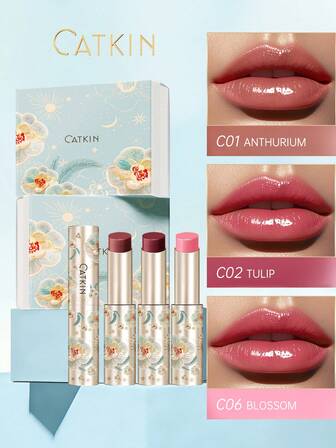  CATKIN 3pcs Moisturizing Lipstick Gift Set, Nourishing Lips, Lightweight Non-Sticky, High Color Payoff C01+C02+C06