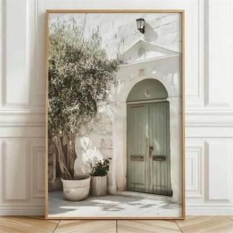 1 st. italiensk arkitektur och olivträd canvastavla väggkonst, modern stil, fjäderlös, allmänt lämplig för vardagsrum, sovrum, badrum, kontor, hall, köksinredning, heminredningspresent