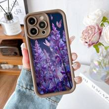 Cubierta de teléfono con borde negro diseño floral púrpura y mariposas para uso diario y trabajo - Burdeos - Ver 5