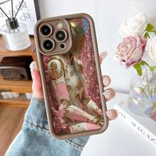 Cubierta de teléfono con diseño de robot vintage rosa y flores de cerezo para iPhone 14 Pro Max negro elegante estilo artístico para uso diario y regalo - Burdeos - Ver 5