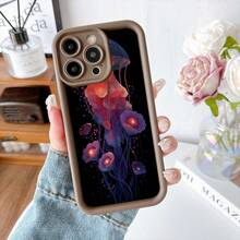 Cubierta de teléfono con diseño de medusa y flores coloridas en tonos oscuros para iPhone 14 Pro Max protector elegante y resistente ideal para uso diario y viajes - Blanco - Ver 5