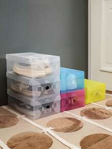 6 st genomskinliga skokartonger i plast - fukttäta, vattentäta, med ventilationshål, platsbesparande vikbar design, skokartonger för män, skokartonger för sovrum, skohyllor - Vitt - Visa 3