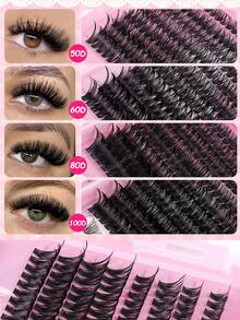 640 cílios postiços em tufos, cílios individuais, curvatura D, tufos de cílios DIY de 10 a 16 mm, 10D+20D+30D+40D/50D+60D+80D+100D, cílios postiços grossos à prova d'água. - Rosa - Ver 8