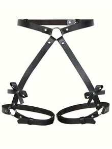 欧美风格桃臀皮革束缚腰带 PU 蝴蝶结一体式时尚腰带 - 黑色 - 查看 12