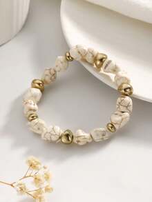 1pc Handmade Bohemian Turquoise Beaded Bracelet, Unique Design, & Versatile - Beige - View 5