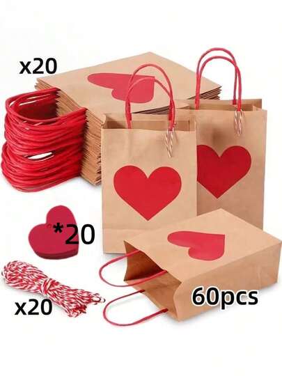 30/60 túi giấy hình trái tim có quai xách màu đỏ | 10/20 thẻ quà tặng, 10/20 túi giấy mua sắm, 10/20 dây treo thích hợp cho mua sắm, tiệc tùng, đám cưới, sự kiện trường học, lễ tạ ơn, sinh nhật và lễ kỷ niệm tình yêu, thiết kế ngày lễ, quai xách chắc chắn, quà tặng dự tiệc, lễ kỷ niệm và chia sẻ