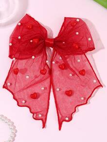 1 pièce Clip à cheveux nœud rouge pour la Saint-Valentin, décoration de cœur en fausse perle mignonne, accessoire de cheveux avec clip alligator, clip à cheveux nœud en maille élégant, clip à cheveux pour soirée, accessoire de cheveux pour fête de vacances, décoration de cheveux pour femmes, accessoire de cheveux pour la Saint-Valentin, pinces à cheveux, barrettes, accessoires de cheveux pour la Saint-Valentin - Rouge - Voir 6
