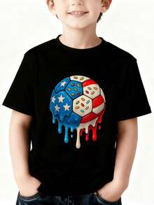 Boy Soccer Ball Usa Flag Drip Design Black T Shirt - 黑色 - 查看 1