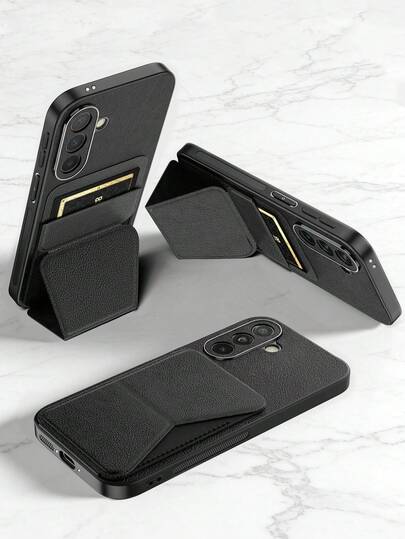1 Piece Black Andriod Card Holder Phone Case Compatible With Galaxy A56, Stand Phone Case Cover For Galaxy S25 Ultra, Ultra-Thin Credit Card Holder Phone Case With Holder Galaxy A12/A13/A14/A15/A16/A17, Fashion Mobile Phone Case With Comfortable Phone Grip For Redmi 15c/Conque Redmi 15 Cover Phone, Redmi Note 15 Pro Newly Phone Cases, Multi-Functional Magnetic Holder Leather Honor 400/400lite/400 Pro Stand Phone Case Cover. S26 Ultra Cover.