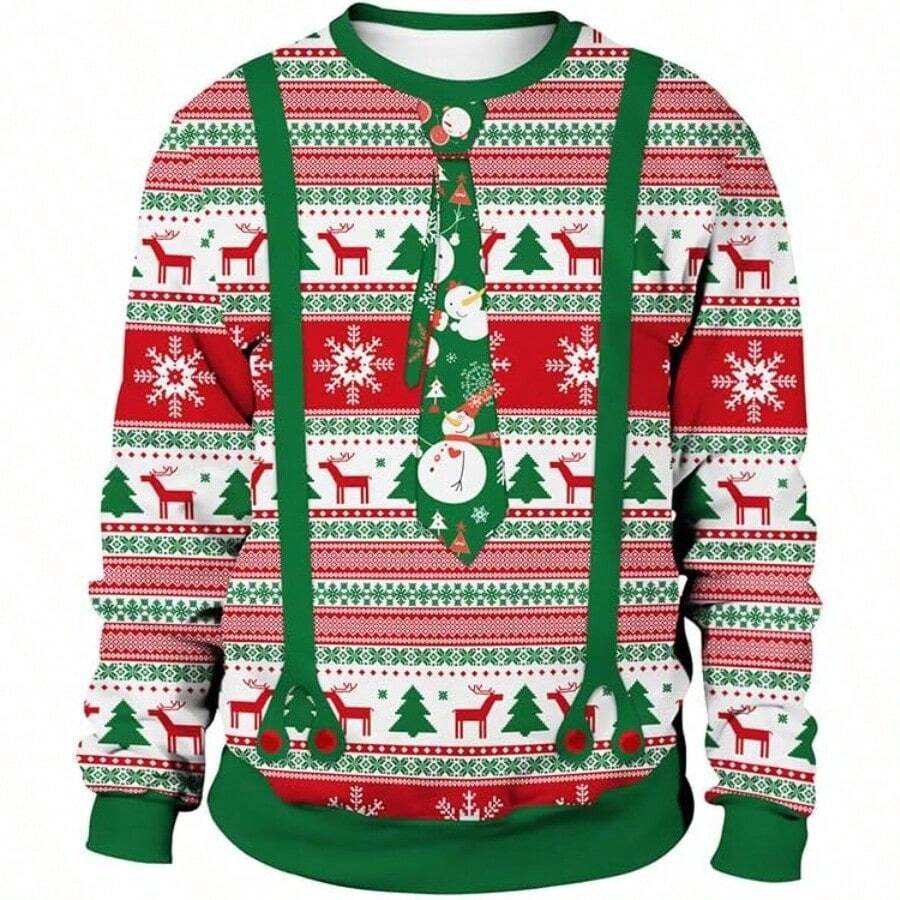 GRAJTCIN - Sueter de Navidad con grafico 3D divertido para fiestas de Navidad - Verde (Corbata Verde)+CH - Ver 1