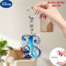 2D亚克力钥匙扣，史迪奇设计，包含26个A-Z字母吊坠，花朵图案钥匙扣，可作汽车钥匙扣、包包挂饰、圣诞装饰品、闺蜜钥匙扣，是史迪奇粉丝的理想礼物，也是圣诞礼物和嘉年华礼物。