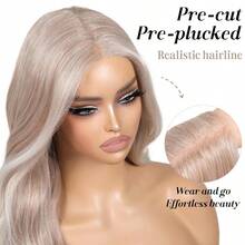 Ml Ash Blonde Wear And Go Glueless Wig With Bangs Synthetic Lace Front Wigs For Women Body Wave Pre Plucked Pre Cut HD Lace Glueless Ombre Wig Middle Part 26Inch10101 - 灰金色 - 查看 5