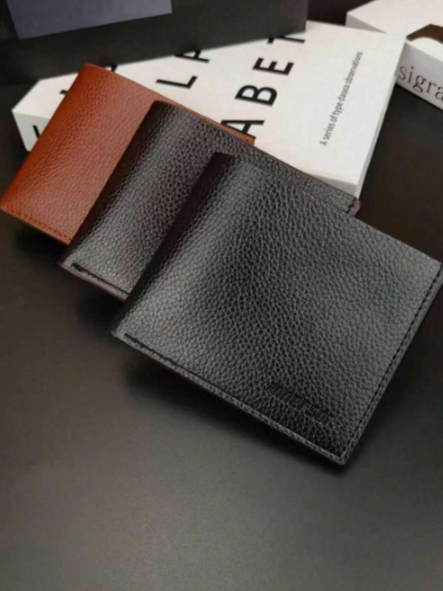 Men's Solid Color Slim Wallet With Credit Card And ID Window, Bifold Design, Suitable For Teachers, Men's Gifts, Business Young People, Multi-Card Slots, Ultra-Thin And Portable, White Collar Design, Suitable For Male College Students, Office Workers, Business People, Commuters, Office And Other Occasions - Black - View 1