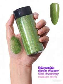 80g/2.85oz Holographic Ultra-Fine Glitter, 1/128" Resin Glitter Sequins, Suitable For Tumblers, Resin Crafts, Slime, Nail Art, Holiday Decorations, Christmas Ornaments - 綠色 - 查看 1