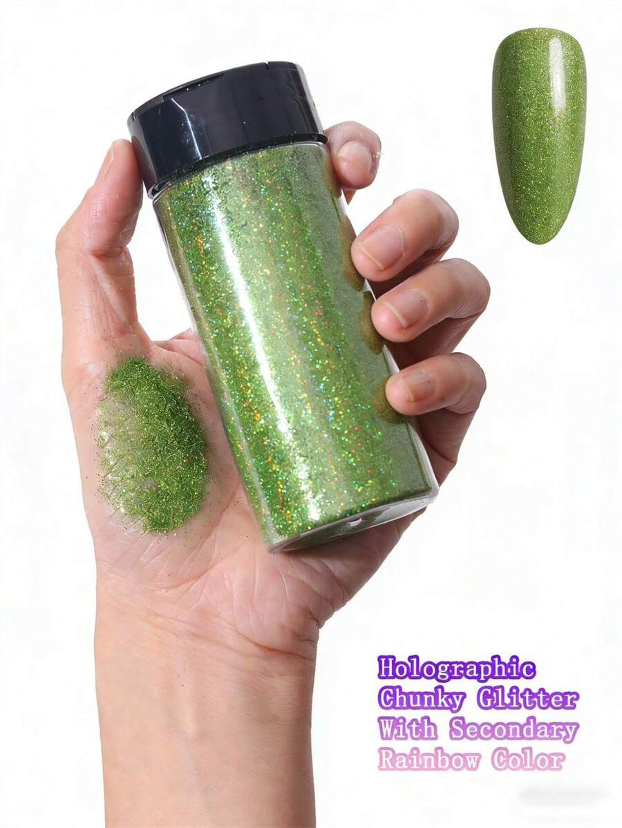 80g/2.85oz Holographic Ultra-Fine Glitter, 1/128" Resin Glitter Sequins, Suitable For Tumblers, Resin Crafts, Slime, Nail Art, Holiday Decorations, Christmas Ornaments - 綠色 - 查看 1