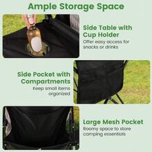 Oversized Camping Chair With Side Table Folding Heavy-Duty Picnic Chair W/ 2 Storage Pockets Cup Holder Padded Armrests Carrying Bag Portable Outdoor Chair For Fishing Lawn Black - Black - View 7