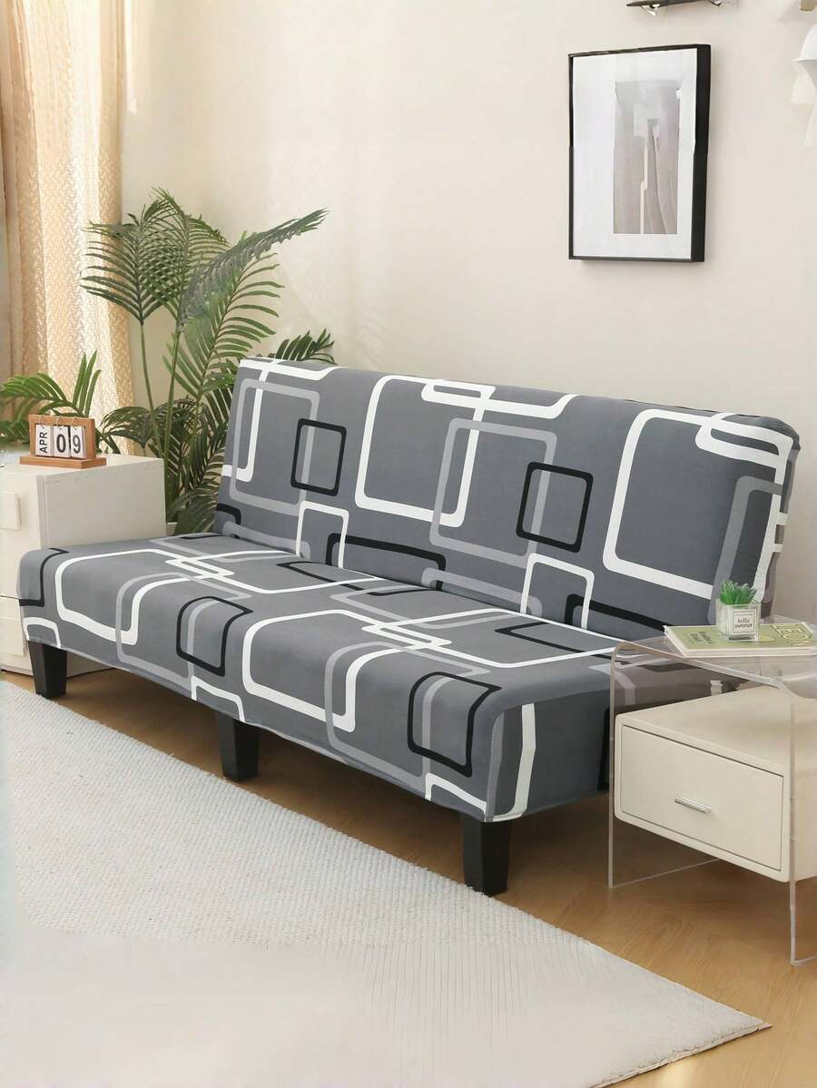 1pc Armless Sofa Bed Cover, Elastic Polyester Fiber Sofa Slipcover, Knitted Milk Silk, Suitable For All Seasons - Grey - View 1