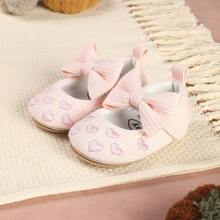 1双女婴鞋，蝴蝶结装饰，魔术贴搭扣，刺绣爱心图案，可爱百搭，圆头平底鞋，适合春秋季穿着 - 粉色 - 查看 8